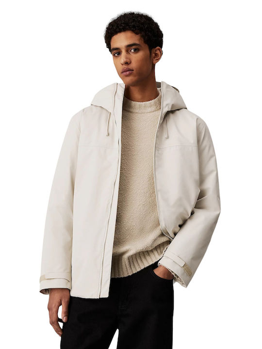 Calvin Klein Χειμωνιάτικο Μπουφάν Παρκά Cream