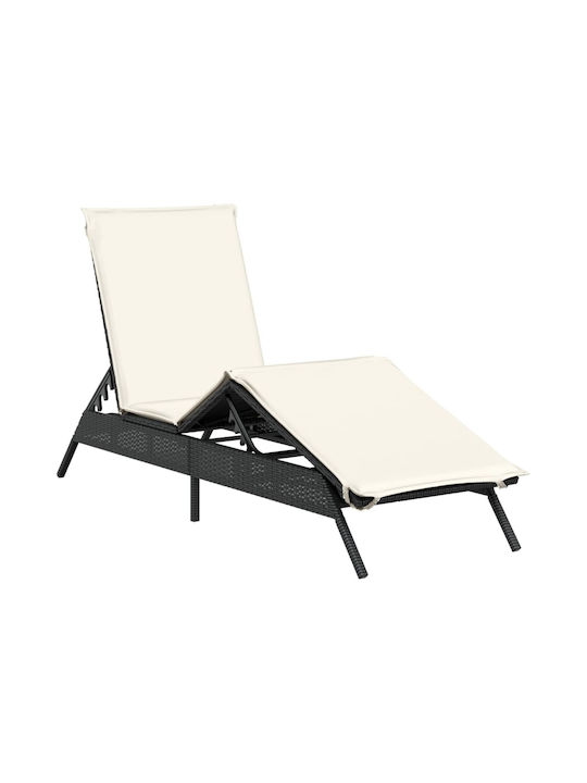Liegestuhl Rattan mit Kissen Schwarz 200x59x26cm.