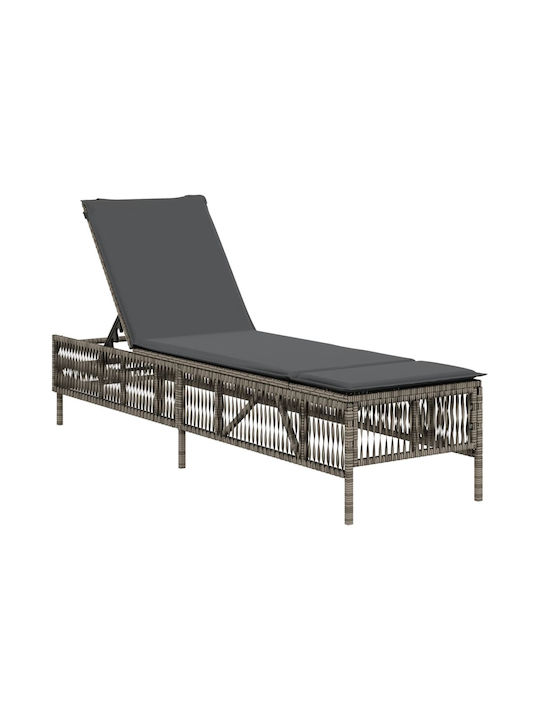 Șezlong Rattan cu Pernă Gri 198x55x39cm