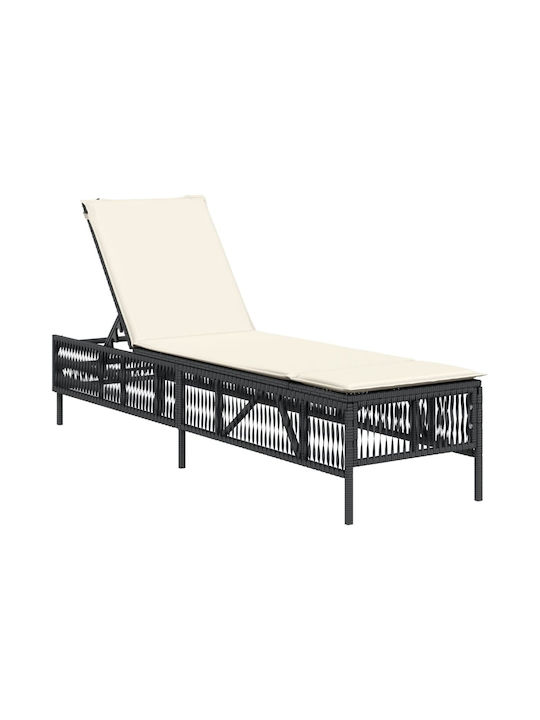 Șezlong Rattan cu pernă Negru 198x55x39cm