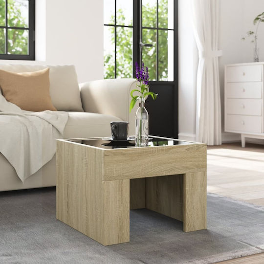 Square Side Table Glass Sonoma Oak M40xW40xH30cm