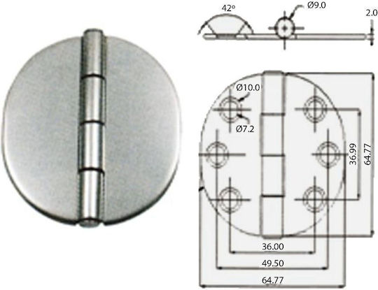 Eval Eval Boat Deck Accessories Inox Round Hinge with Cover Diameter 64.77 mm Classic 77 mm