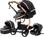 Baby Stroller Adjustable 3 in 1 Baby Stroller Suitable for Newborn Black Gold