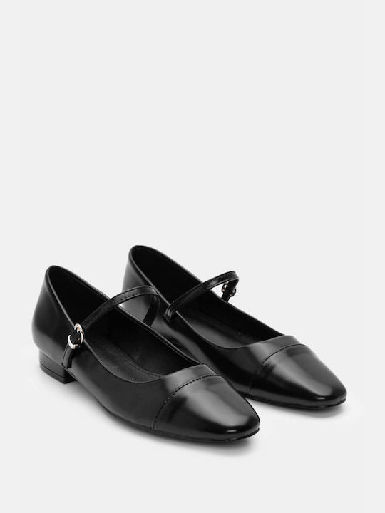 Luigi Pointed Toe Black Low Heels with Strap