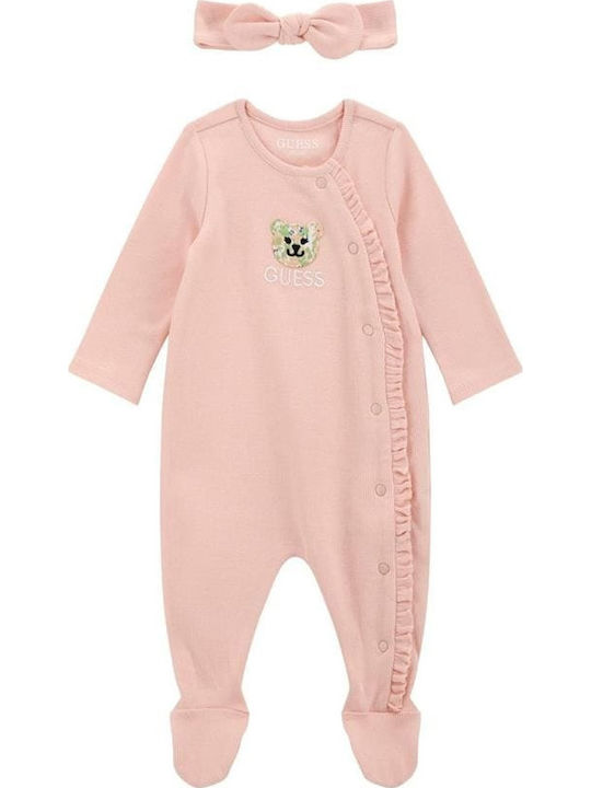 Guess Baby Bodysuit Set Long-Sleeved with Accessories Pink 2pcs