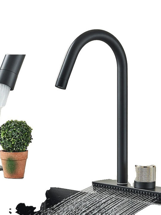 Big Waterfall Kitchen Faucet Pull-down Sprayer 360? Rotation C Black