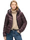 Fuji Women's Short Puffer Jacket for Winter with Hood Purple