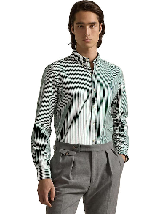 Long-sleeved Cotton Shirt Striped Green