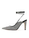 Leder Pumps mit Riemchen & hoher Absatz Silber