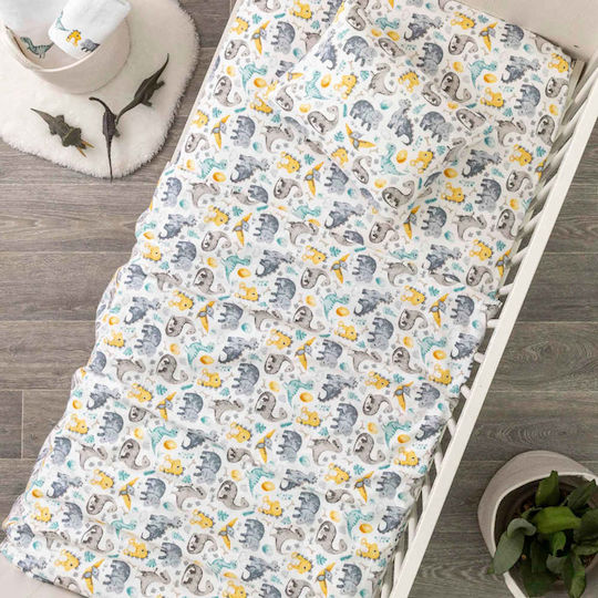 Borea Dinosaurs Baby Sheets Set Crib Flannel Multicolored 120x160cm 2pcs
