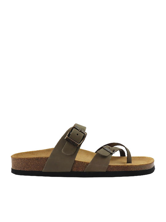Plakton Bombay Leder Herrensandalen Nubuck Kaki