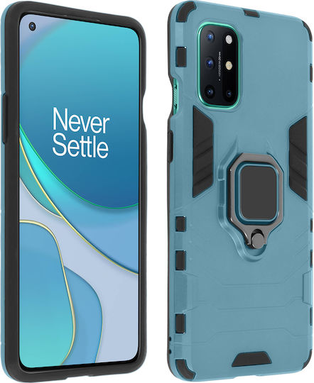 Oneplus 8t Hybrid Stoßfeste Hülle Metallischer Ringständer Blau