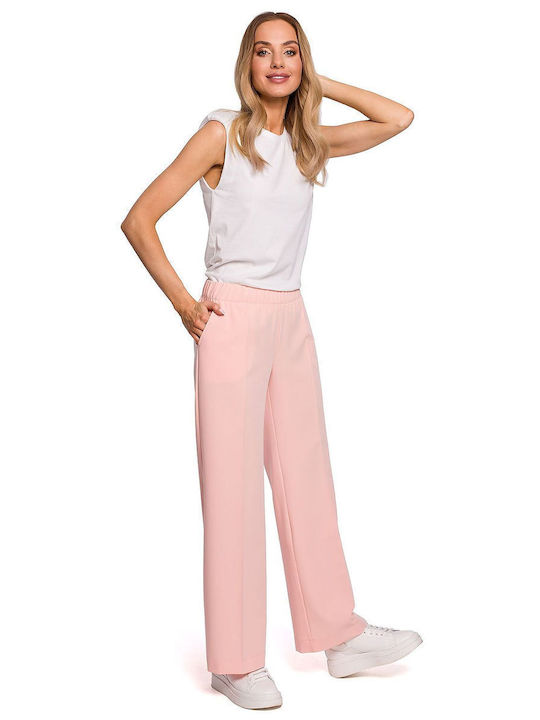 MOE Women's Fabric Trousers in Wide Line Pink