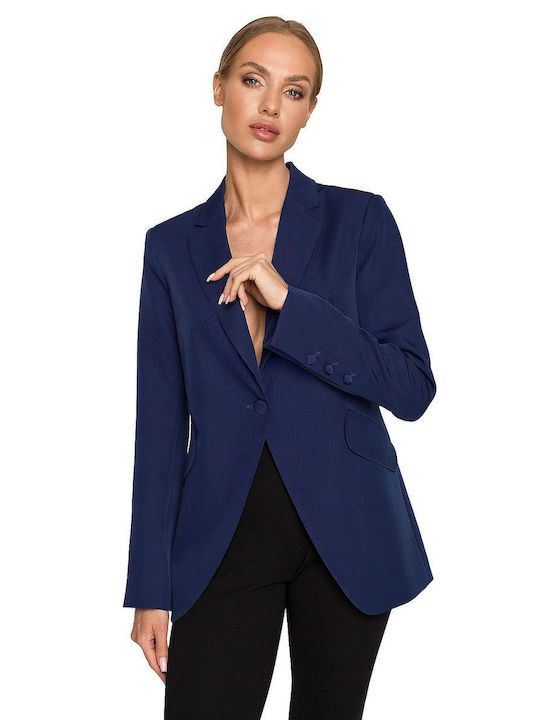 MOE Damen Mittellang Blazer Marineblau