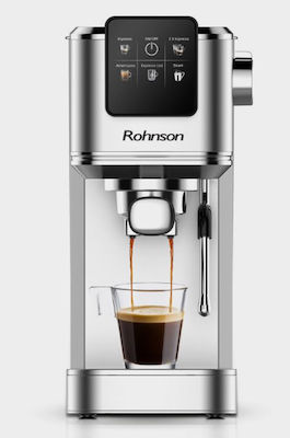 Rohnson R-98016 Αυτόματη Μηχανή Espresso 1350W Πίεσης 20bar για Cappuccino Ασημί