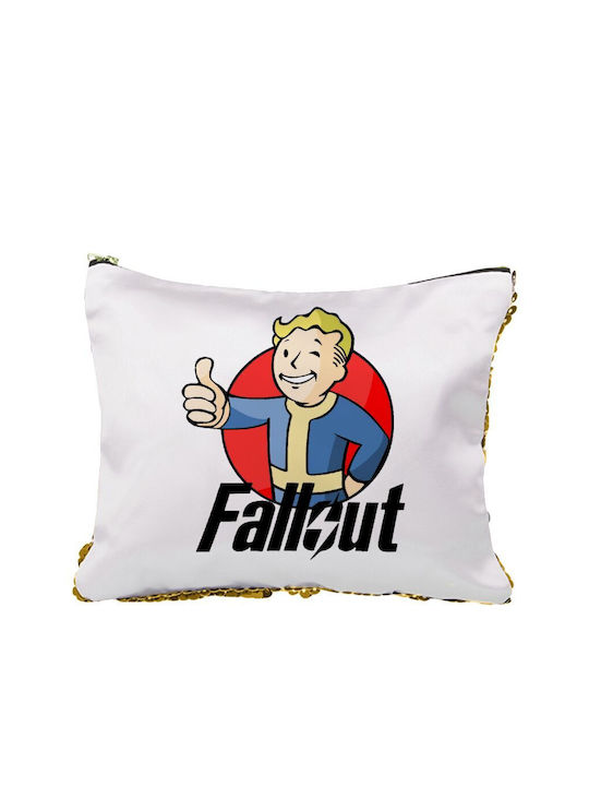 Fallout Vault Boy Toiletry Bag Sequins Gold