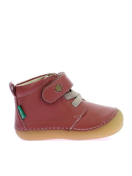 Kickers Leather Kids Boots with Velcro Red