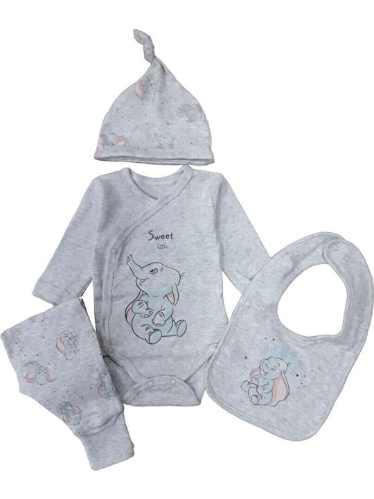 Disney Sweet Elephant Σετ Κορμάκι με Παντελόνι Sweet Elephant White Grey 4τμχ