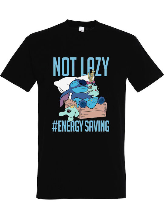 Tricou pentru copii Negru Lilo & Stitch Not Lazy Energy Saving