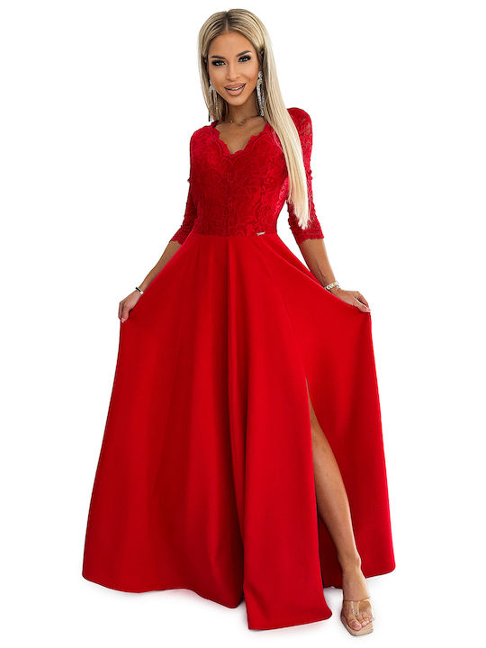 Numoco Maxi Rochie pentru Nuntă / Botez cu dantelă Red