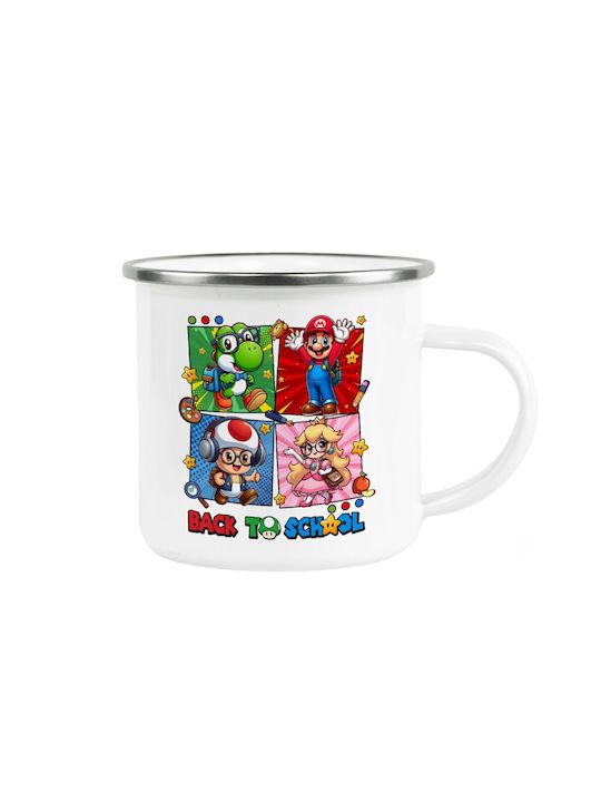 Koupakoupa Back To The School Mario & Friends Cană Metalic Albă 360ml 1buc