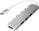 LinQ USB Хъб 6 Порта USB 3.0 с USB-C Връзка Сребрист