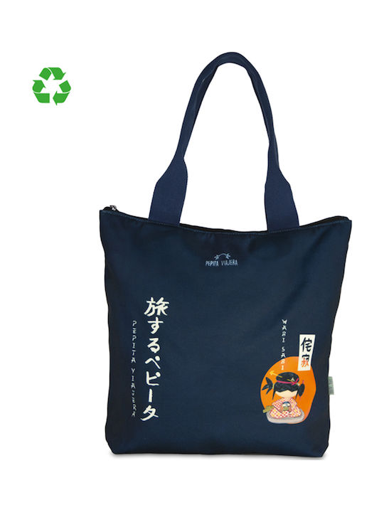 Pepita Viajera Japan Collection Shopping Bag in Blue color