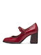 Synthetic Leather Pointed Toe Burgundy Medium Heels with Strap Nolana