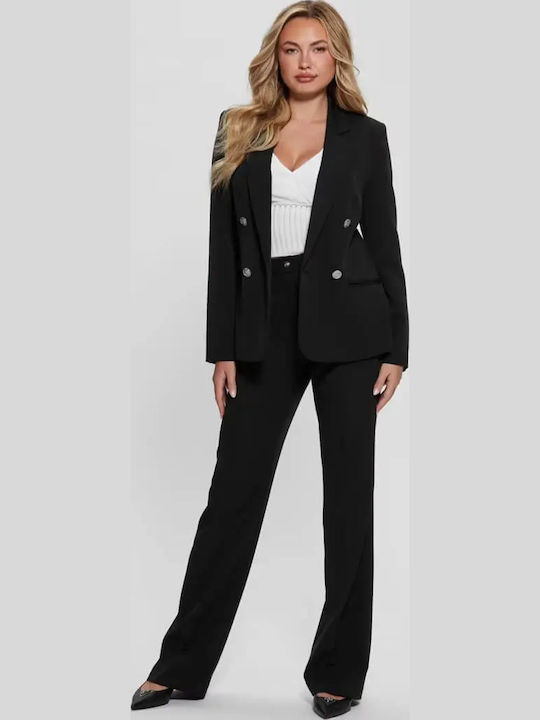Guess Γυναικείο Ψηλόμεσο Υφασμάτινο Παντελόνι Slim Fit Μαύρο