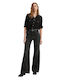 Ribcage Women's Jean Pants Flared in Slim Fit Black