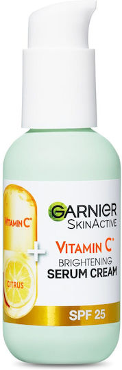 Garnier Skinactive Serum Cremă Hidratantă și Anti-îmbătrânire pentru Față SPF25 cu Vitamina C și Acid Hialuronic pentru Strălucire și Pete Pigmentare 50ml