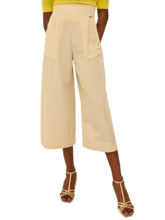 Liu Jo Women's High-waisted Fabric Trousers in Loose Fit Beige