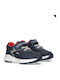 Cut Lace-up Kids Sneakers with Scratch Blue