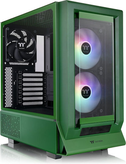 Thermaltake Ceres 350 MX Геймърско бюро Midi Tower Компютърна кутия със страничен прозорец и RGB осветление Състезателно зелено