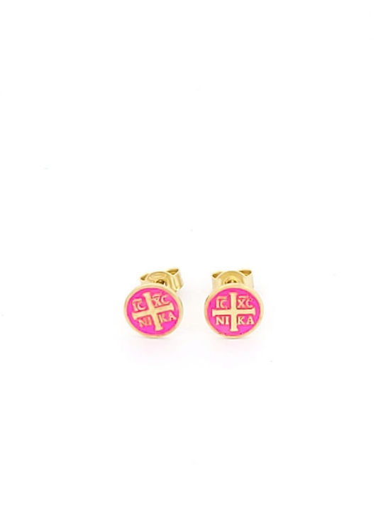 Kirkikosmima Κωνσταντινάτο Gold Plated Kids Earrings Studs made of Silver Fuchsia