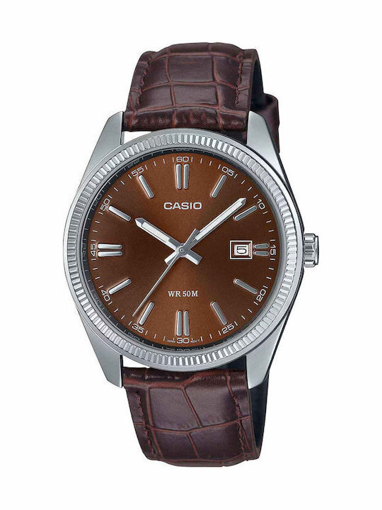 Casio Herrenuhr 20mm Batterie mit Braun Lederarmband