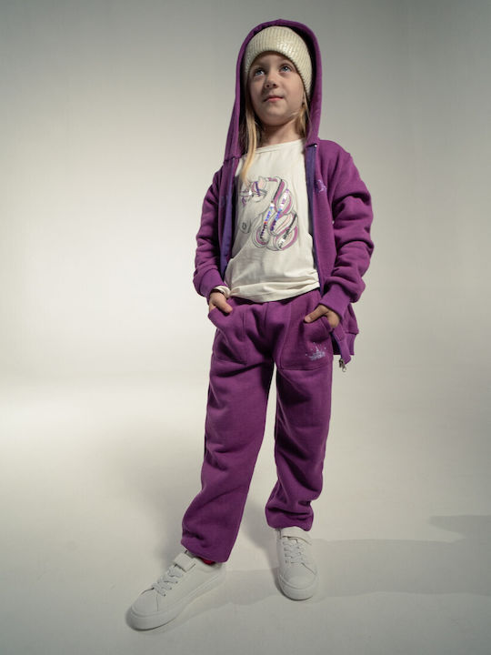 Evita Kids Sweatpants Set Ecru/Purple