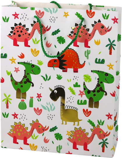Paper Gift Bag Colorful Dinosaurs and Palm Trees 32 cm x 26 cm x 10 cm