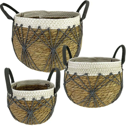 Marhome Set of Decorative Baskets Leather with Handles White 19cm 3pcs