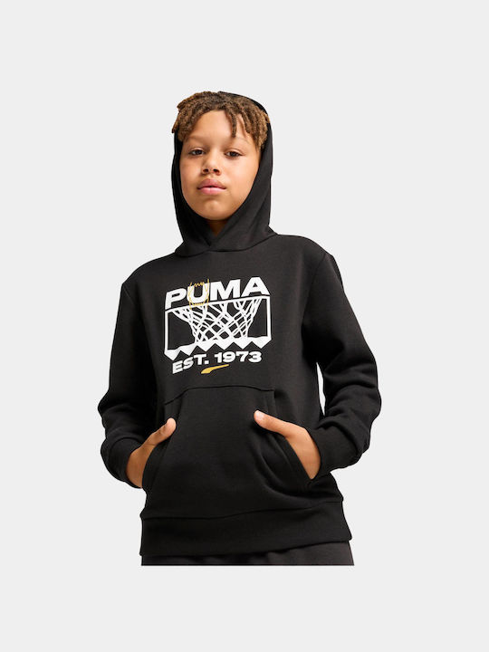 Puma Fleece - Polar Hanorac pentru copii cu glugă și buzunare Black Basketball