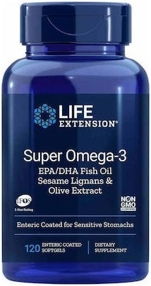 Life Extension Super Omega 3 Fish Oil EPA/DHA Fish Oil Sesame Lignans & Olive Extract 120 softgels