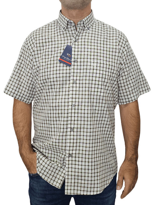 Domino Men's Shirt Short Sleeve Checked Green Domino