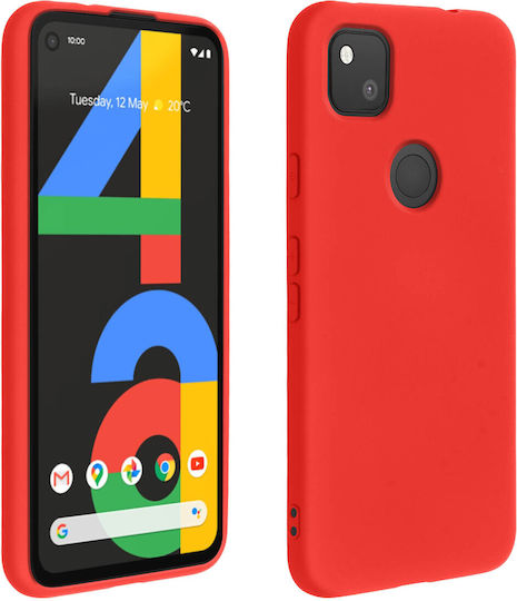 Силиконов полутвърд калъф за Google Pixel 4a с меко матово покритие в червено