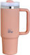 Lifegreen Ανακυκλώσιμο Handled Tumbler Θερμός Ανοξείδωτο / Πλαστικό BPA Free 900ml Flamingo Pink με Καλαμάκι και Λαβή
