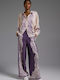 Women's Fabric Trousers with Elastic in Regular Fit Purple