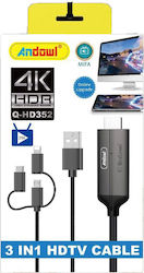 Andowl Cablu USB la Lightning / Type-C / micro USB 1m Q-HD352