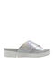 Leather Women's Flat Sandals in Silver Color