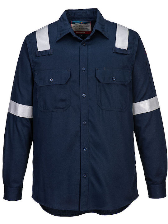 Portwest Men's Work Shirt Navy Blue with Reflective Tapes