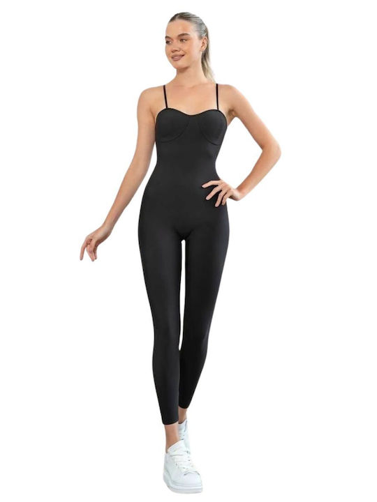 Push-up Skulptur-Jumpsuit Verstellbare Träger Q-695 Schwarz