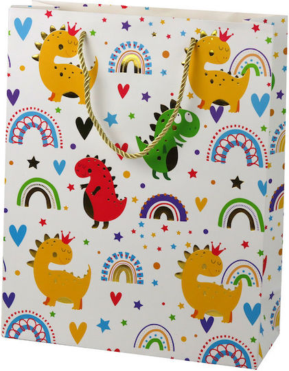 Bag for Gift with Theme "Dinosaurs" White 32x10x26cm.